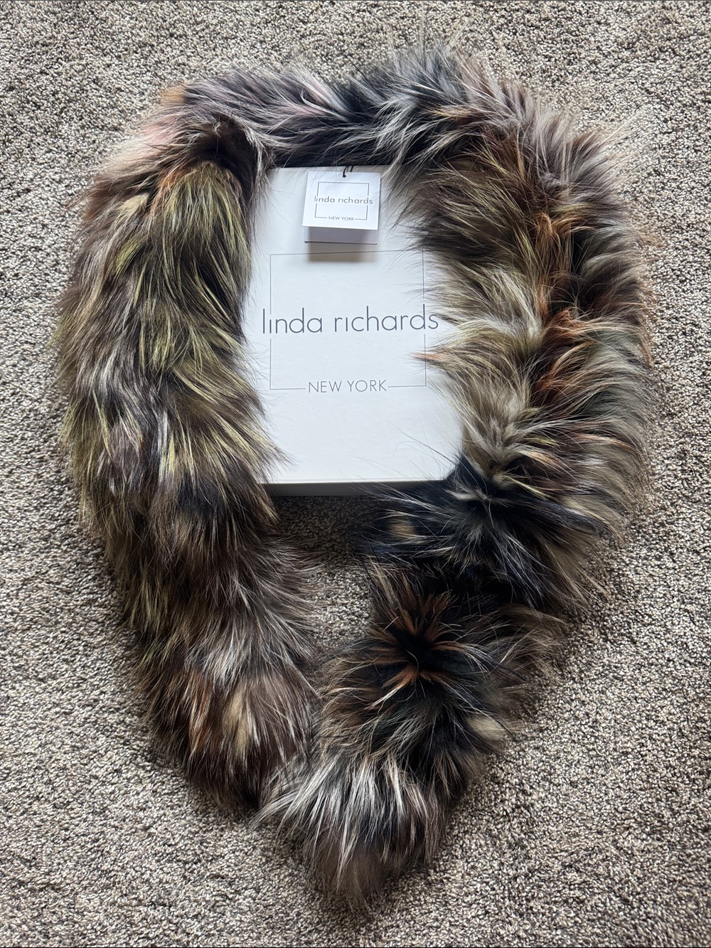 Linda Richards Multicolor Fox Fur Collar - Earth Tone Blend- NWT & Box